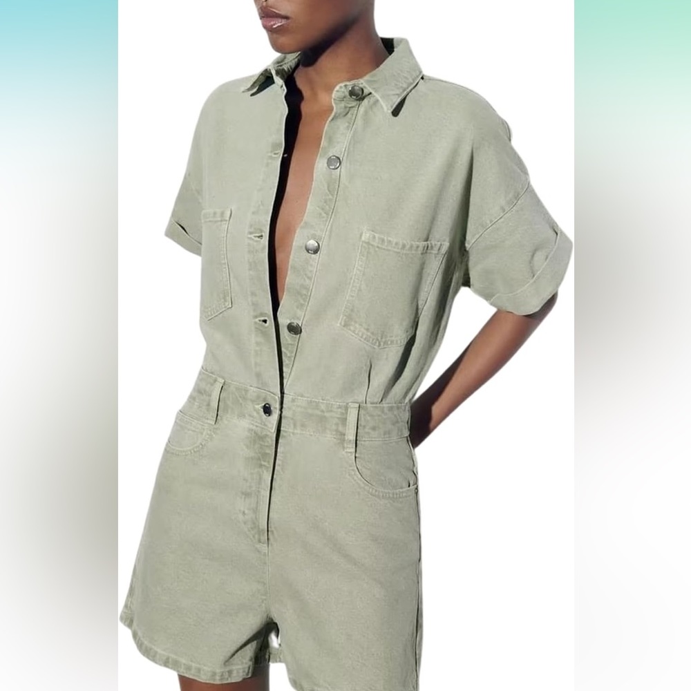 Amazon green denim romper